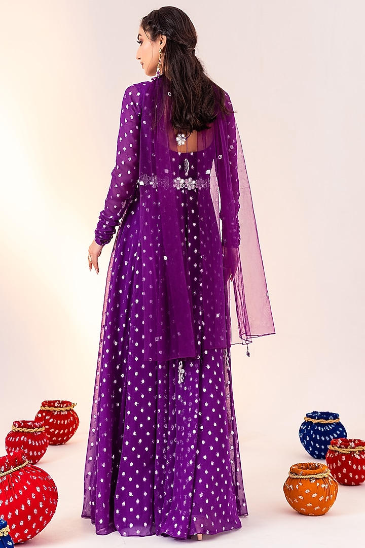 Purple Georgette & Shantoon Embroidered Party Wear Anarkali Set by Silky Bindra at Pernia's Pop Up Shop