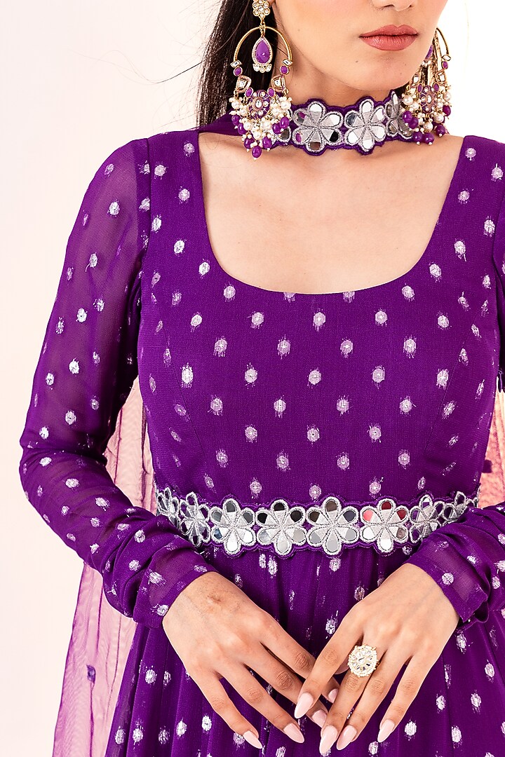 Purple Georgette & Shantoon Embroidered Party Wear Anarkali Set by Silky Bindra at Pernia's Pop Up Shop