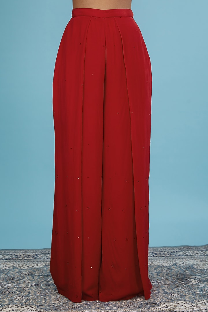 Red Crepe & Tulle Pant Set by Silky Bindra at Pernia's Pop Up Shop