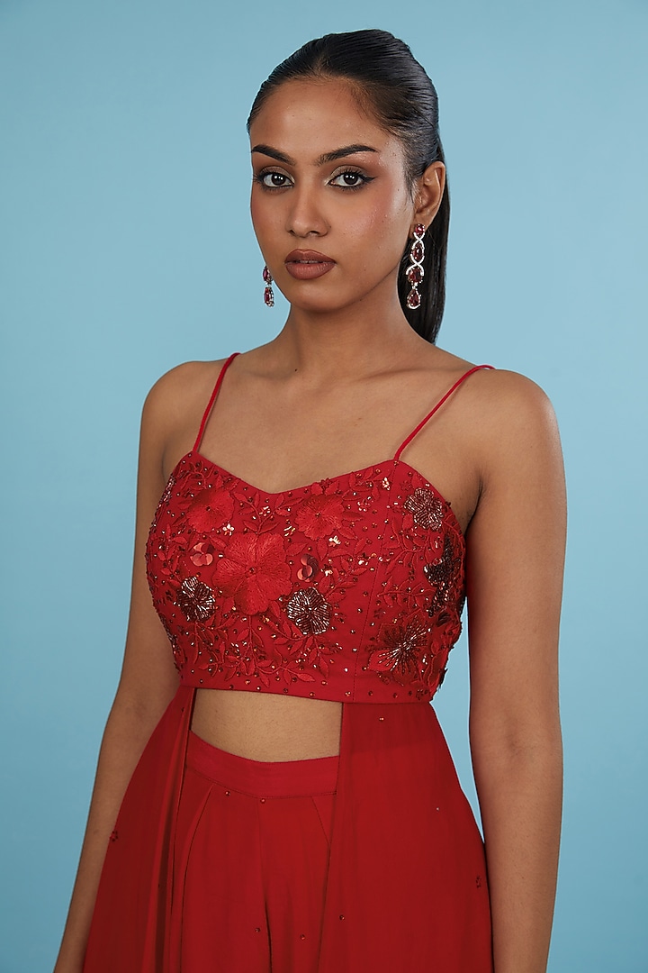 Red Crepe & Tulle Pant Set by Silky Bindra at Pernia's Pop Up Shop