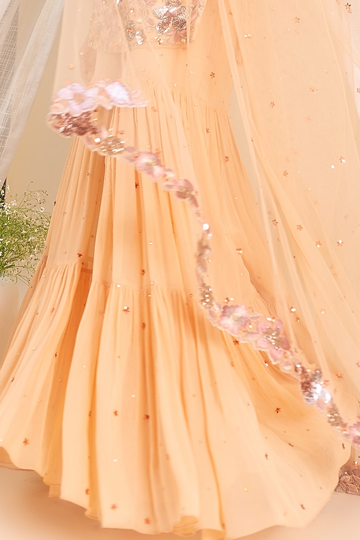 Tuscan Beige Georgette Tiered Wedding Sharara Set by Silky Bindra at Pernia's Pop Up Shop