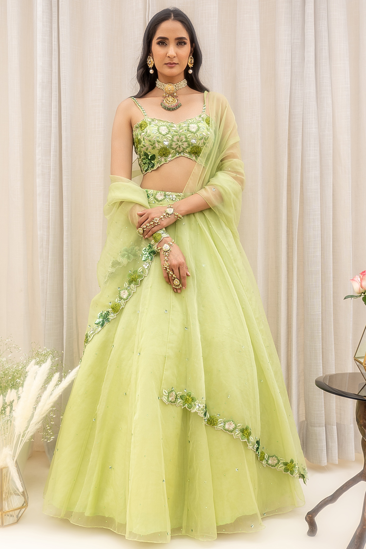 Stylish Green Color Lehenga Choli With Embroidery & Hand Work – Cygnus  Fashion