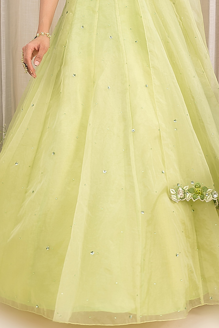 Wasabi Green Embroidered Belted Wedding Lehenga Set by Silky Bindra at Pernia's Pop Up Shop