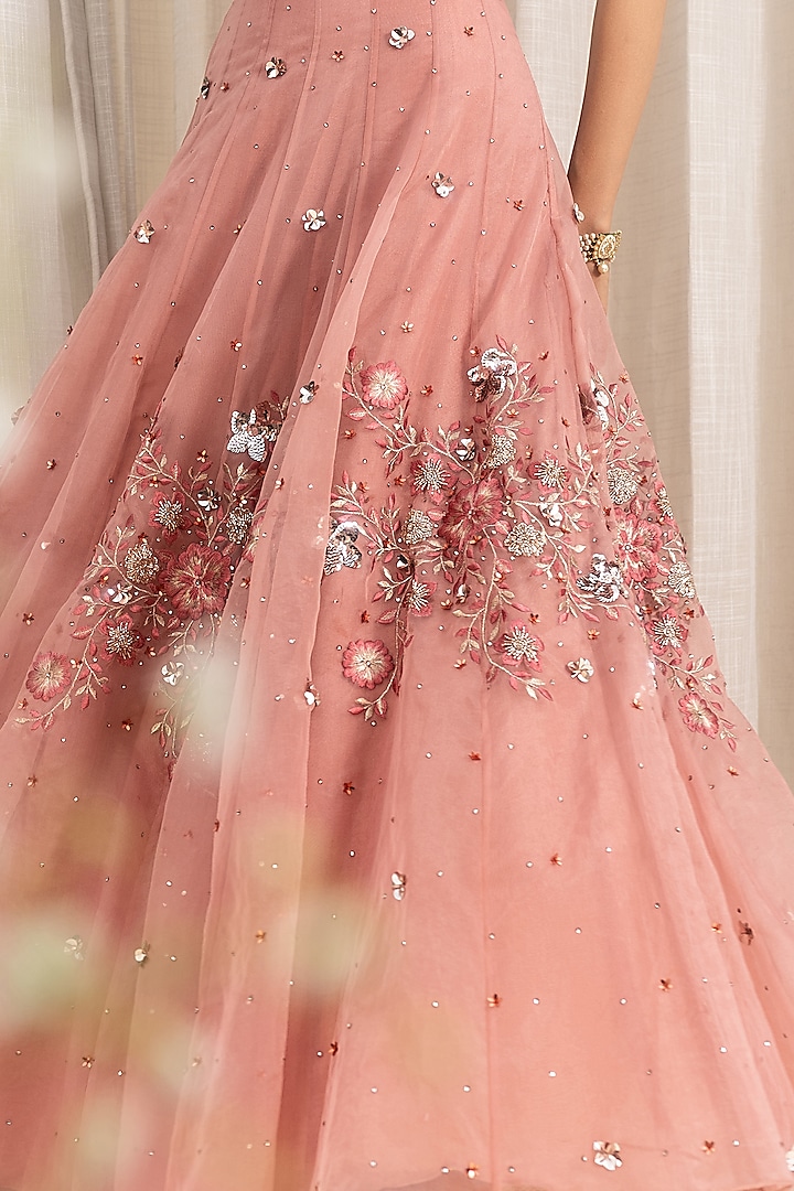 Plum Blossom Floral Embroidered Wedding Lehenga Set by Silky Bindra at Pernia's Pop Up Shop