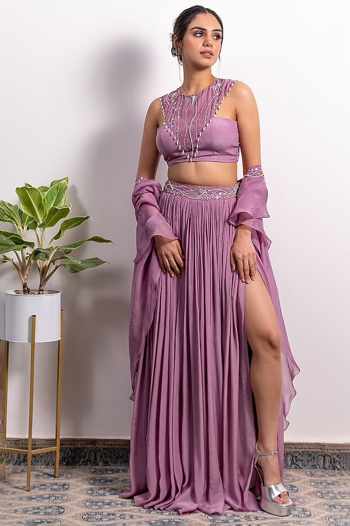 Purple Slitted Wedding Lehenga Set by Silky Bindra at Pernia's Pop Up Shop