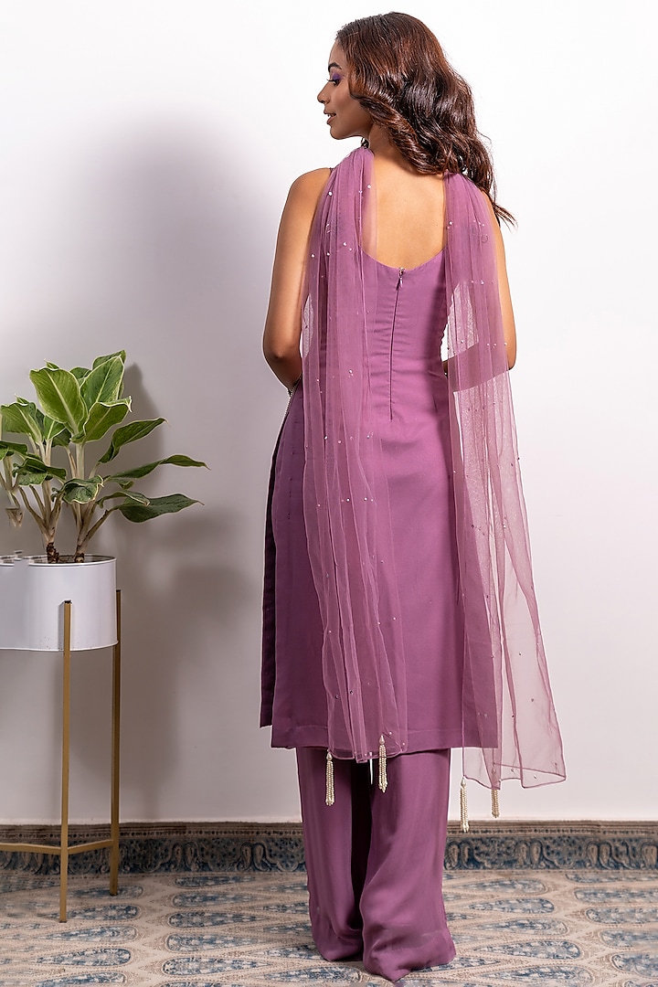 Women’s Purple Blooming Georgette Kurta Set with Sequin Embroidery Work