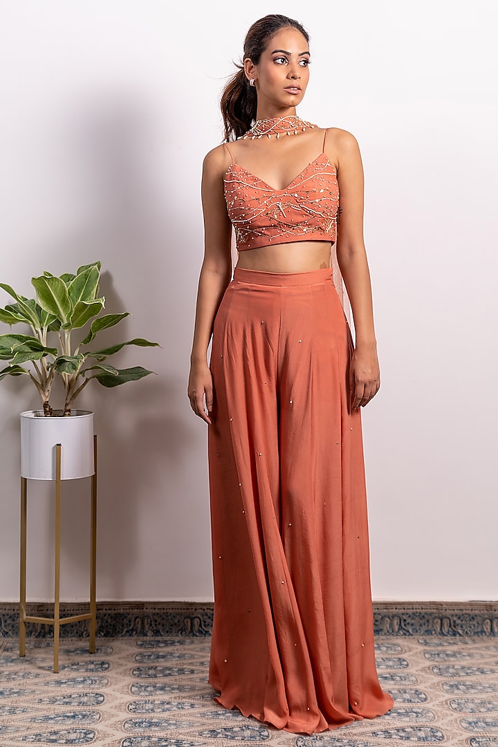 Dusty Pink Embroidered Pant Set by Silky Bindra