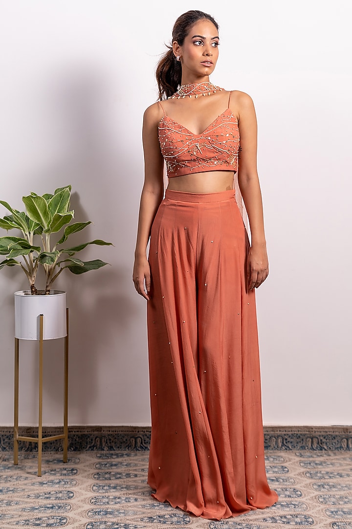 Dusty Pink Embroidered Pant Set by Silky Bindra at Pernia's Pop Up Shop