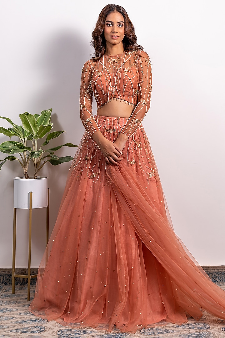 Dusty Pink Embroidered Lehenga Set by Silky Bindra