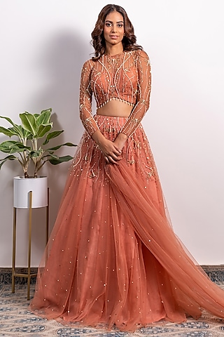 Dusty Pink Embroidered Lehenga Set by Silky Bindra