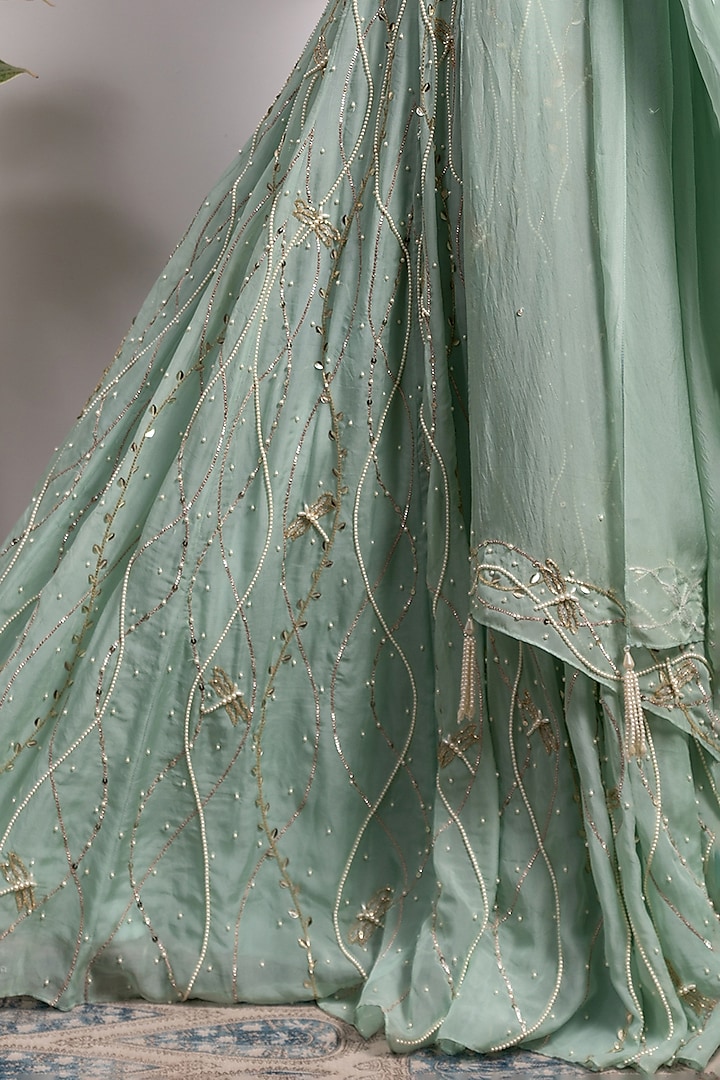 Mint Embroidered Wedding Anarkali Set by Silky Bindra at Pernia's Pop Up Shop