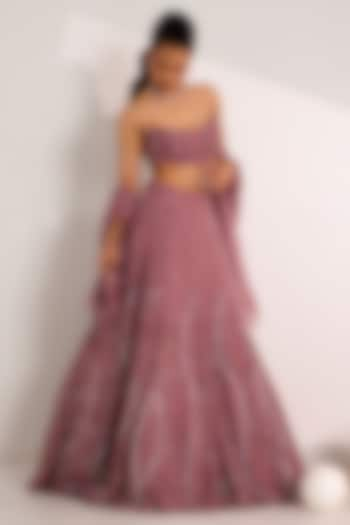 Mauve Organza Embroidered Wedding Lehenga Set by Silky Bindra at Pernia's Pop Up Shop