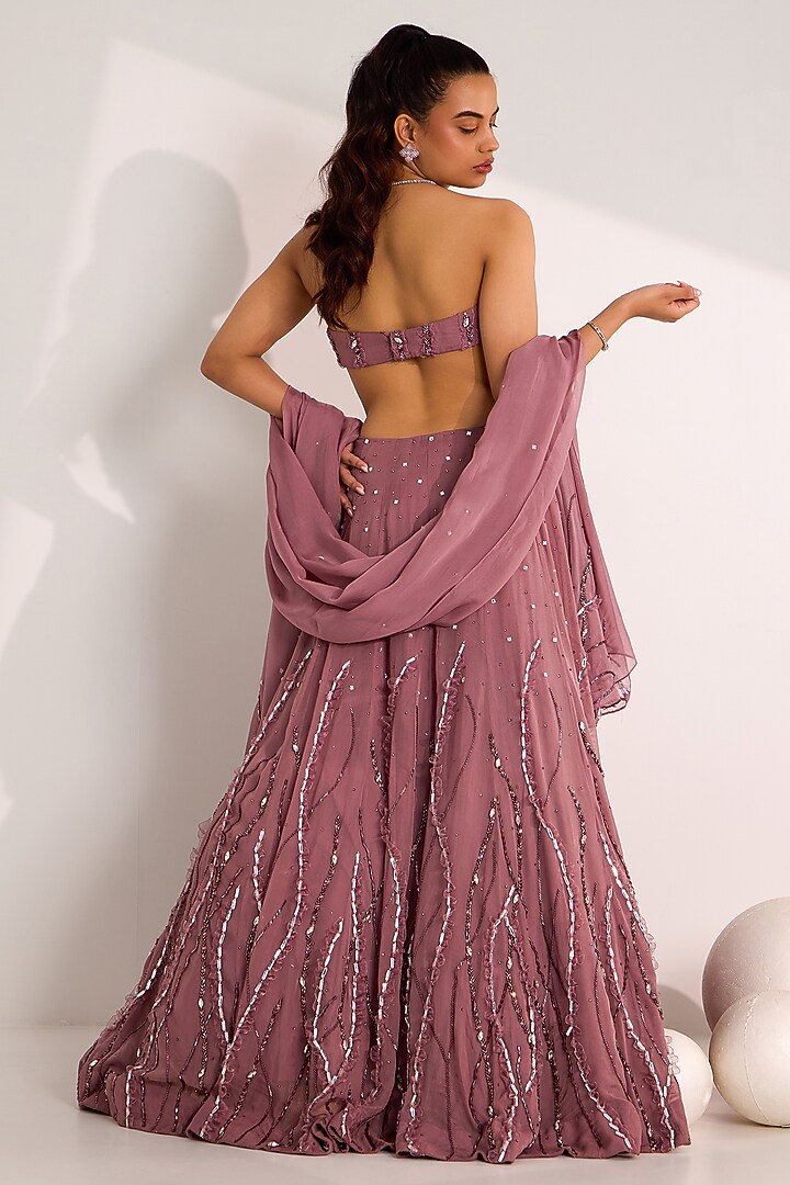 Mauve Organza Embroidered Wedding Lehenga Set by Silky Bindra at Pernia's Pop Up Shop