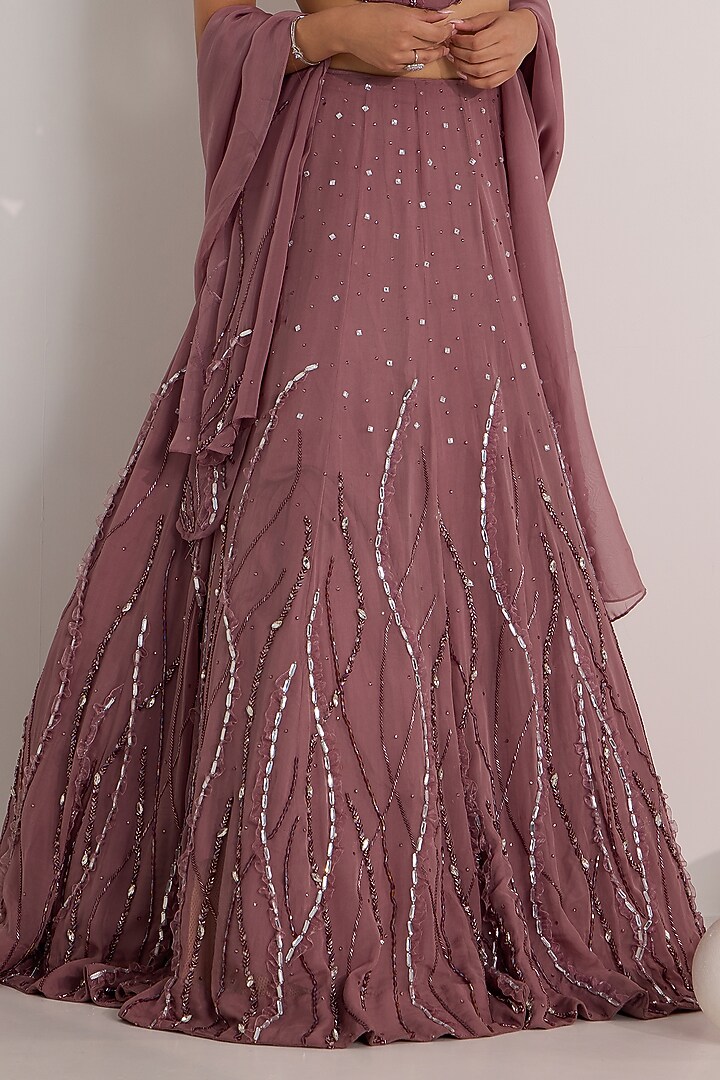 Mauve Organza Embroidered Wedding Lehenga Set by Silky Bindra at Pernia's Pop Up Shop