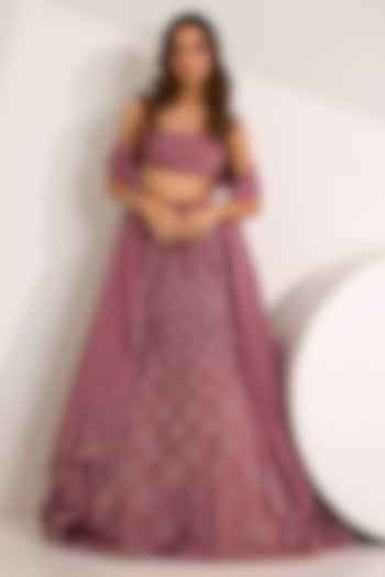 Mauve Satin Georgette Embroidered Wedding Lehenga Set by Silky Bindra at Pernia's Pop Up Shop