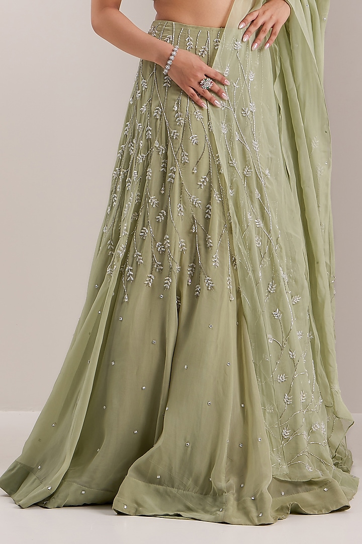 Mint Green Organza Cutdana Embroidered Wedding Lehenga Set by Silky Bindra at Pernia's Pop Up Shop