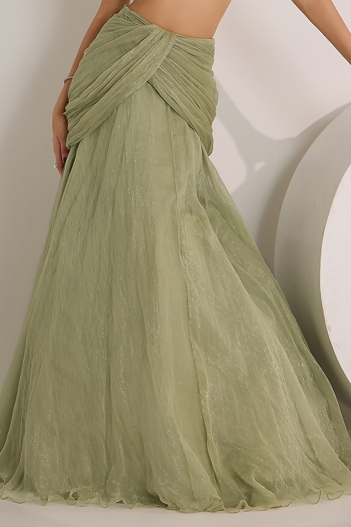 Mint Green Shimmer Chiffon Crystal Embroidered Cowl Skirt Set by Silky Bindra at Pernia's Pop Up Shop
