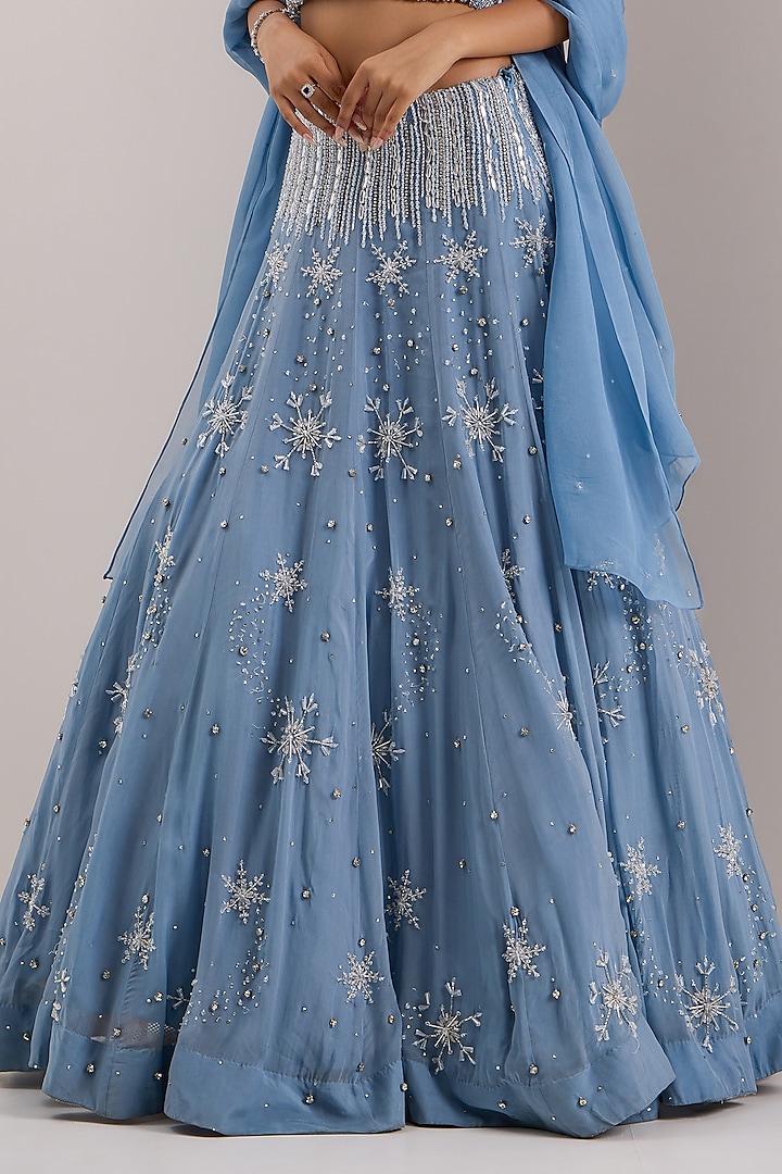 Blue Organza Embroidered Wedding Lehenga Set by Silky Bindra at Pernia's Pop Up Shop