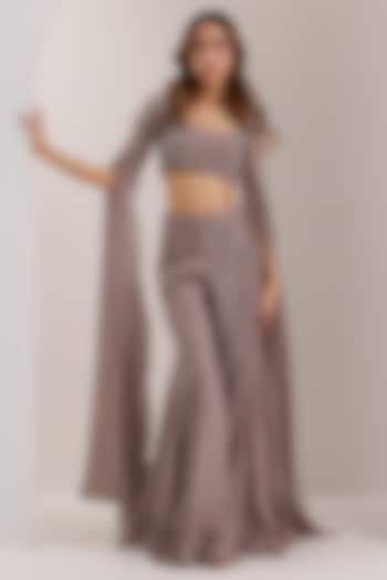 Grey Organza Embroidered Flared Pant Set by Silky Bindra at Pernia's Pop Up Shop