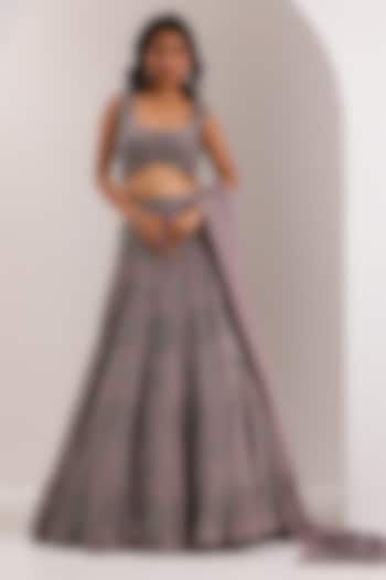 Grey Organza Embroidered Wedding Lehenga Set by Silky Bindra at Pernia's Pop Up Shop