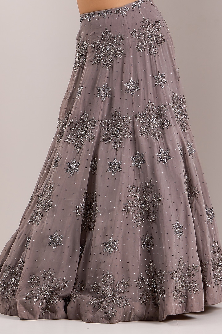 Grey Organza Embroidered Wedding Lehenga Set by Silky Bindra at Pernia's Pop Up Shop