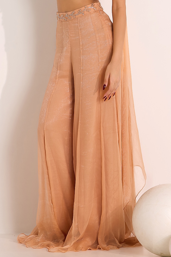 Rose Gold Shimmer Chiffon Palazzo Pant Set by Silky Bindra at Pernia's Pop Up Shop