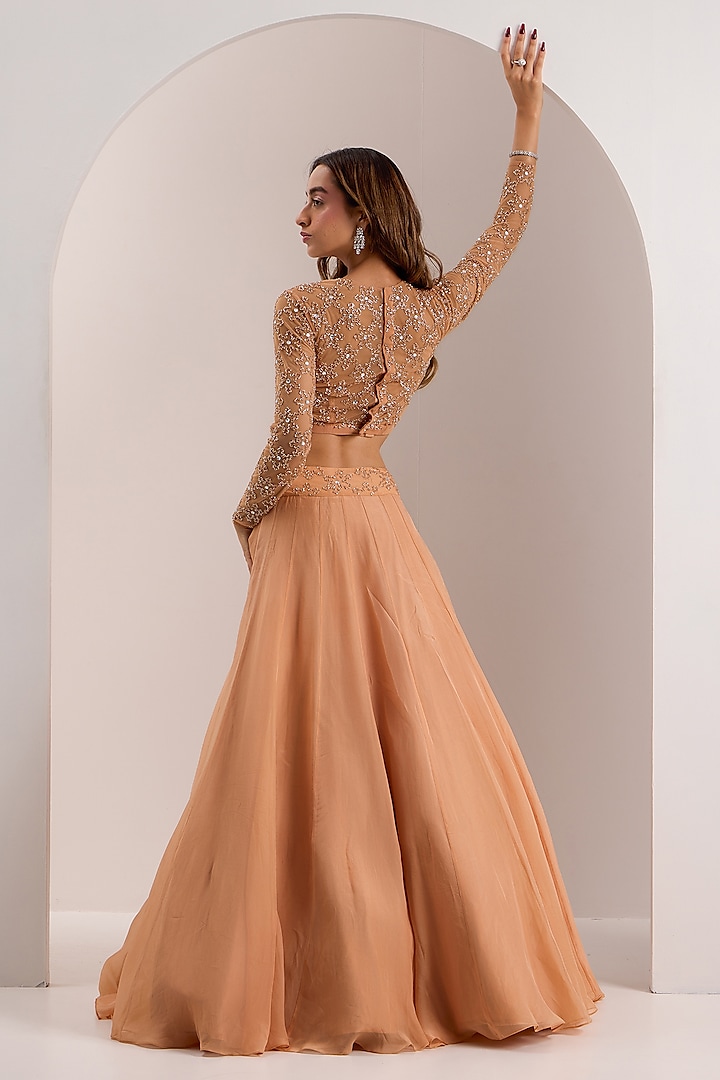 Rose Gold Organza Wedding Lehenga Set by Silky Bindra at Pernia's Pop Up Shop