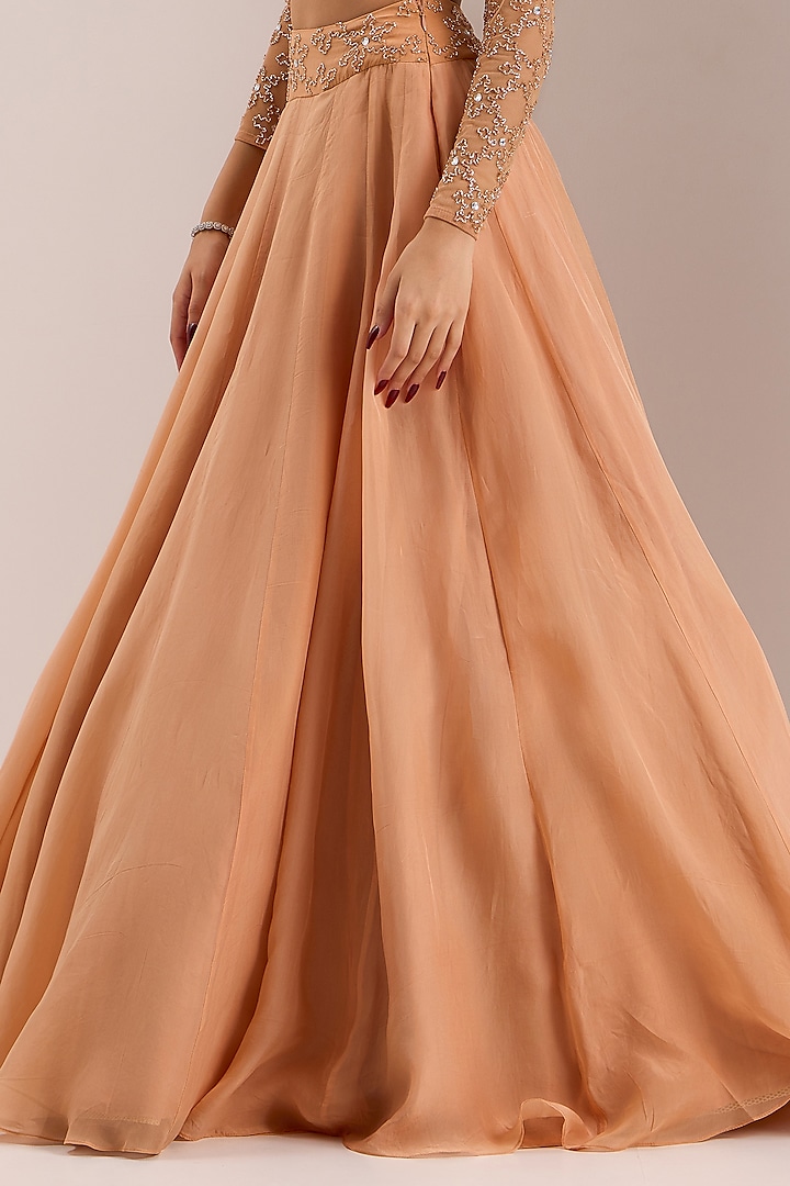 Rose Gold Organza Wedding Lehenga Set by Silky Bindra at Pernia's Pop Up Shop