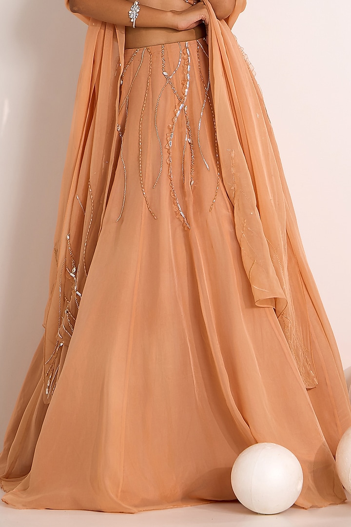 Rose Gold Organza Embroidered Wedding Lehenga Set by Silky Bindra at Pernia's Pop Up Shop