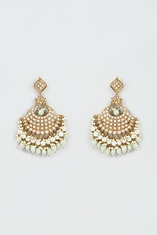 Gold Finish Kundan Polki Chandbali Earrings by Shillpa Purii