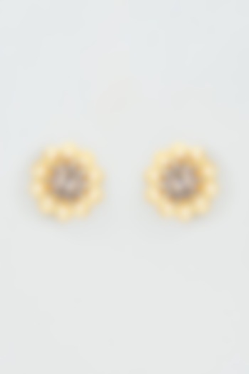 Two Tone Finish Synthetic Stone Stud Earrings by Shillpa Purii