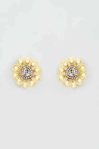 Two Tone Finish Synthetic Stone Stud Earrings by Shillpa Purii