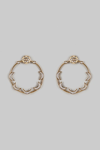 Gold Finish Kundan Polki Hoop Earrings by Shillpa Purii