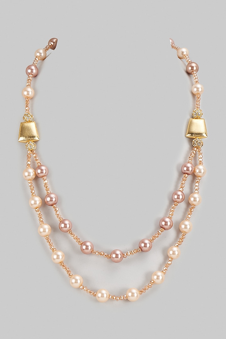 Two-Tone Finish Pearl & Beaded Layered Necklace by Shillpa Purii