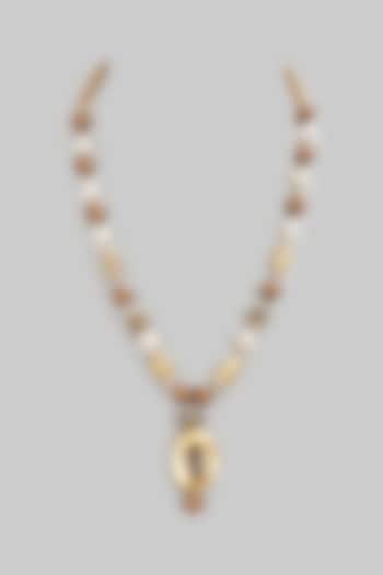Two-Tone Finish Pearl & Beaded Long Necklace by Shillpa Purii