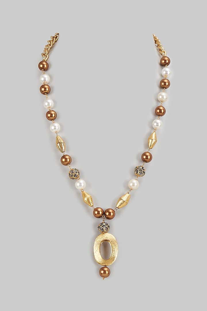Two-Tone Finish Pearl & Beaded Long Necklace by Shillpa Purii