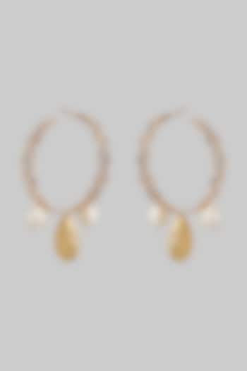 Gold Finish Pear Stone & Pearl Hoop Earrings by Shillpa Purii