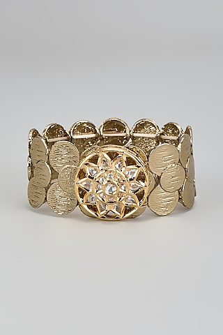 Gold Finish Kundan Polki Motif Adjustable Bracelet by Shillpa Purii