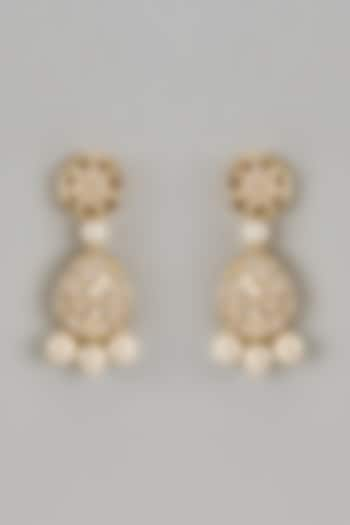 Gold Finish Kundan Polki & Pearl Drop Dangler Earrings by Shillpa Purii at Pernia's Pop Up Shop