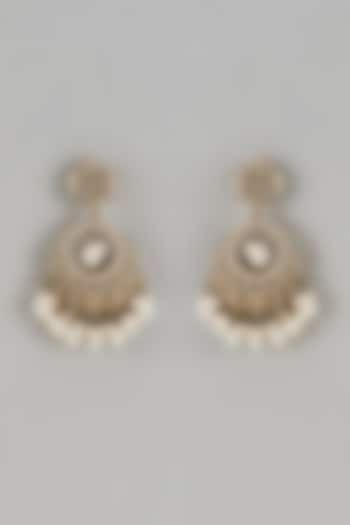 Gold Finish Pearl Drops & Aari Work Chandbali Earrings by Shillpa Purii at Pernia's Pop Up Shop