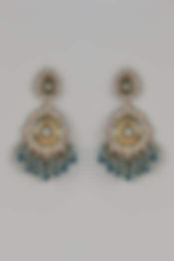 Gold Finish Kundan Polki & Green Drops Meenakari Dangler Earrings by Shillpa Purii at Pernia's Pop Up Shop