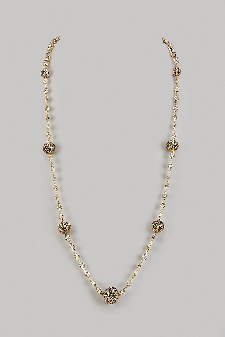 Gold Finish Black & Gold Ball Long Necklace by Shillpa Purii at Pernia's Pop Up Shop