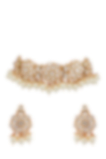 Gold Finish Choker Necklace Set by Shillpa Purii