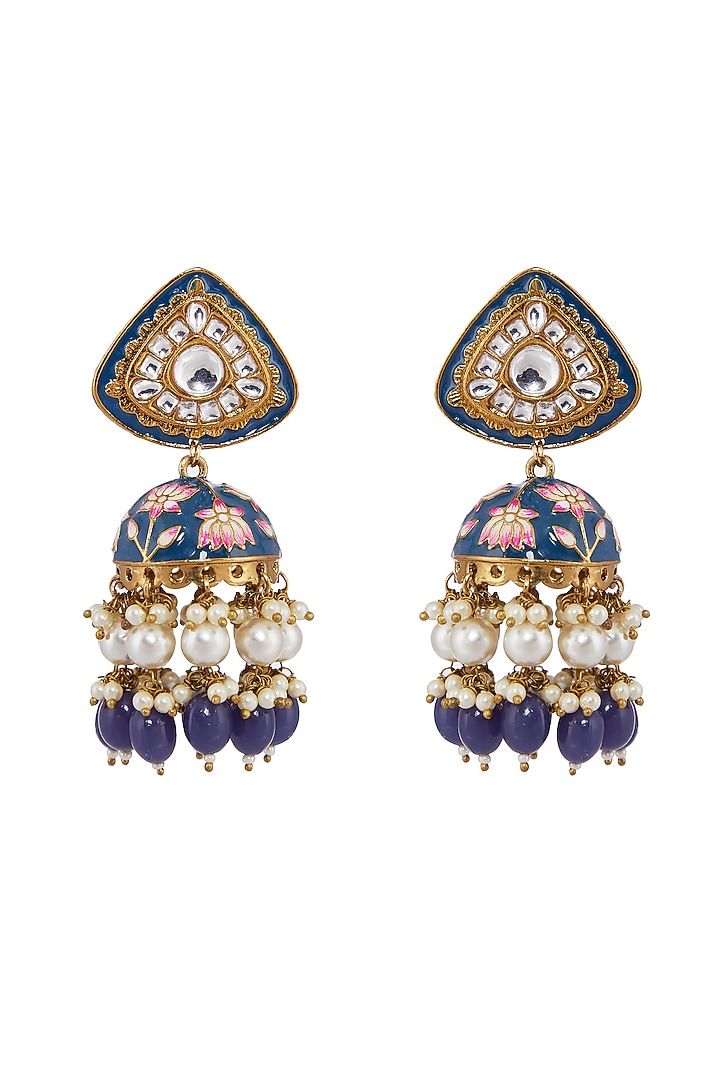 Dull Gold Finish Meenakari Earrings by Shillpa Purii at Pernia's Pop Up Shop