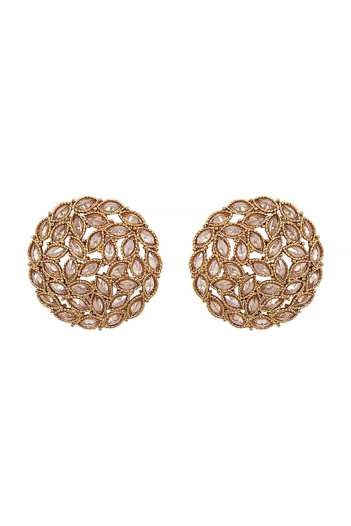 Gold Finish Floral Stud Earrings by Shillpa Purii