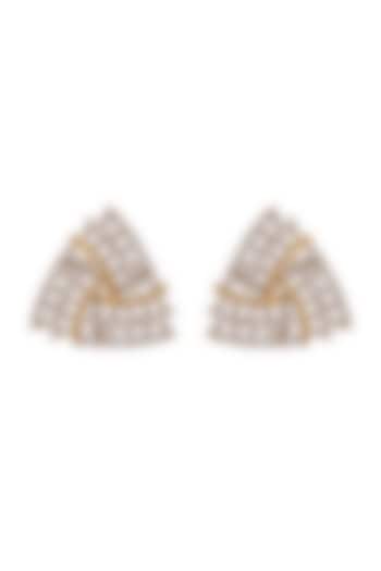Gold Finish Triangle Stud Earrings by Shillpa Purii at Pernia's Pop Up Shop
