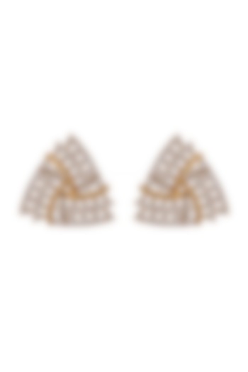 Gold Finish Triangle Stud Earrings by Shillpa Purii