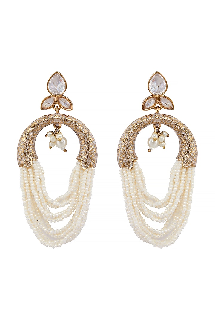 Gold Finish Meenakari Pearl Earrings by Shillpa Purii