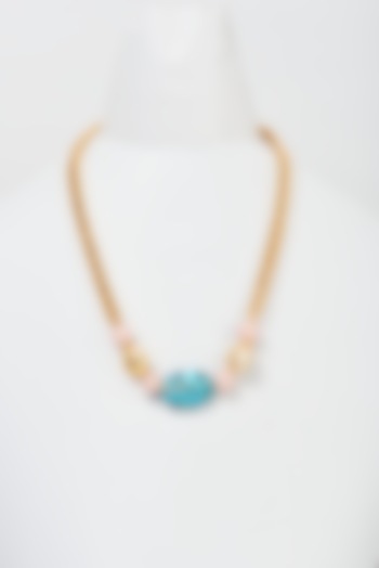 Gold Finish Turquoise Stone Necklace by Shillpa Purii