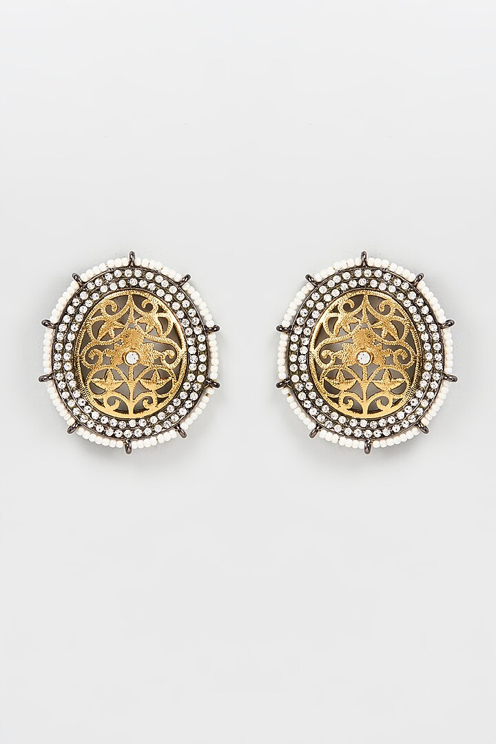 Black Rhodium Finish Diamante Stud Earrings by Shillpa Purii at Pernia's Pop Up Shop